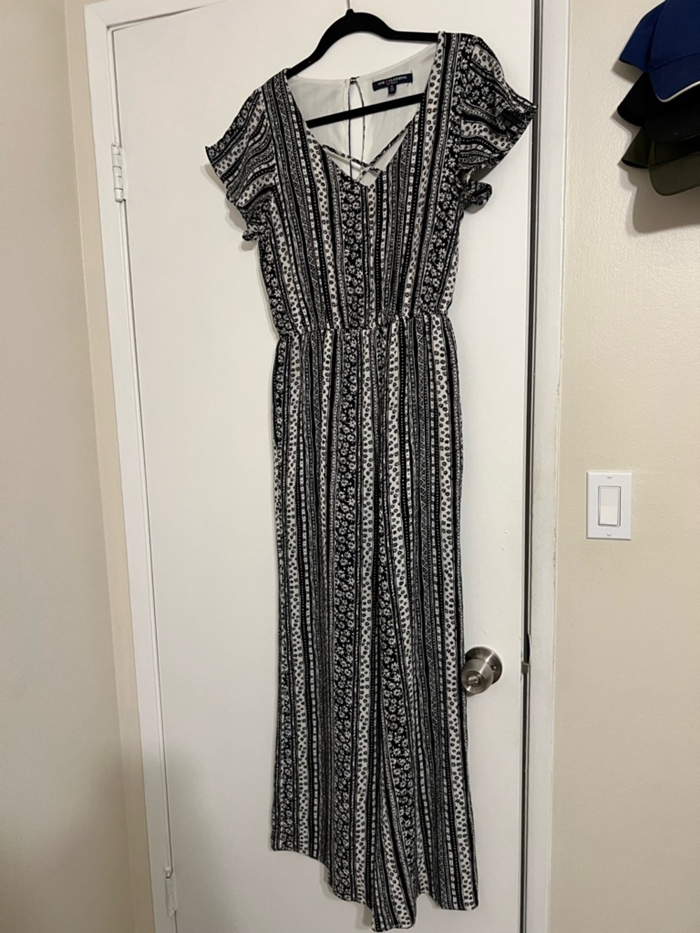 Black & White Striped Floral V-Neck Jumpsuit